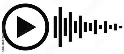 Audio player app UI with sound voice message interface, play button control, waveform sound track, and mobile communication media concept vector