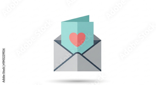 Open envelope with heart letter symbolizing love and affection in communication