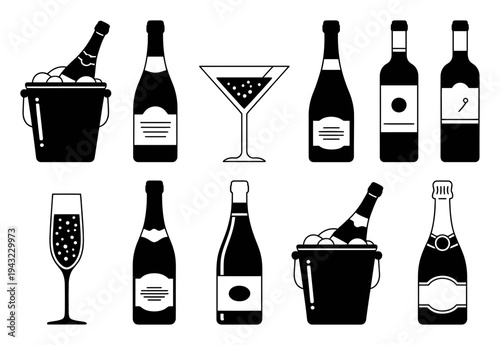 Collection of Black and White Representing Alcoholic Beverages