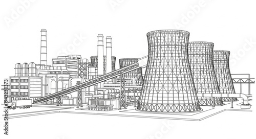 Industrial Landscape with Factory Buildings.