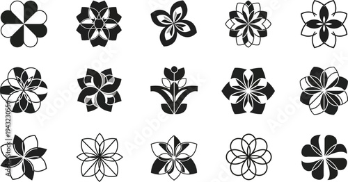 Black and white floral flowers shapes 1