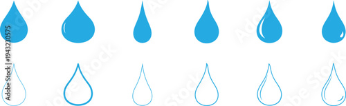 Big set of water drop icons in clean vector style, perfect for weather, hydration, eco and UI design.