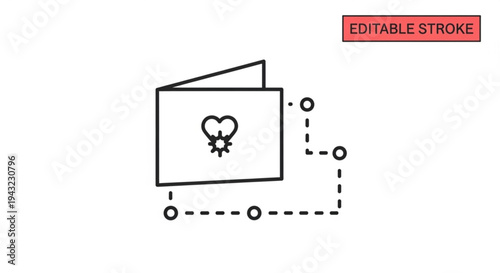 Editable vector icon of a document with a heart and gear symbol representing love for organization and planning with scalable stroke