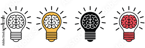 Brain in lightbulb icon logo vector illustration, creative idea symbol template for graphic and web design, innovation thinking concept, inspiration mind sign.