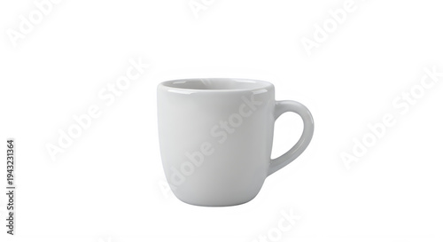 A white ceramic coffee mug with a handle on the side isolated on transparent background