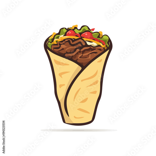Flat 2D vector illustration of Beef Shawarma, simple icon style on a clean white background.