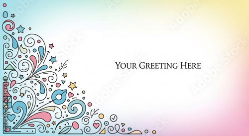 Colorful floral greeting card template with decorative border and customizable text