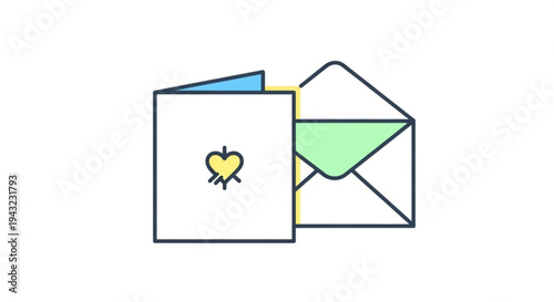 Heartfelt valentine's day greeting card with envelope symbolizing love and affection in a simple colorful design