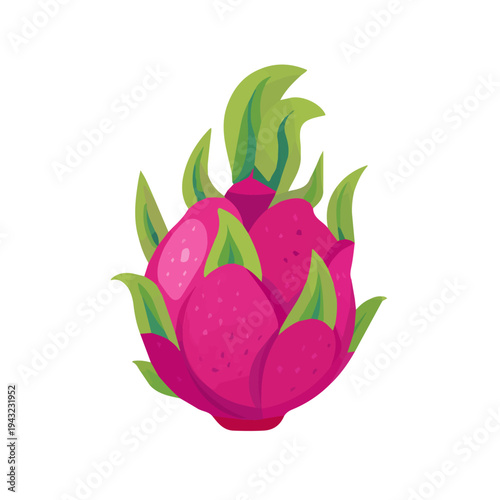 Dragon Fruit, modern 2D flat vector illustration in icon style, isolated on pure white background.
