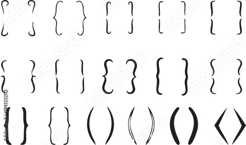 Brace Icons Design: a collection of stylish brace icons in a variety of designs, perfect for website and graphic projects, conveying the essence of code and structure.