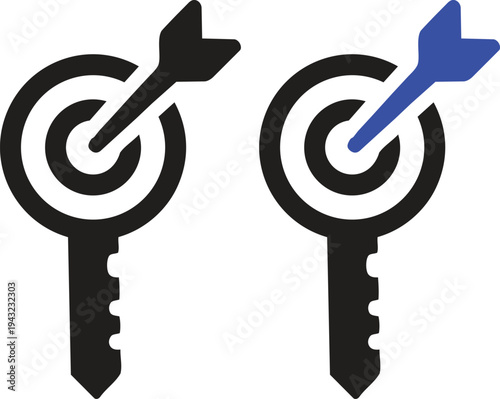 Target Key: Conceptual image of a key with a dartboard at the head representing strategy and successful targeting. It is perfect illustration for business concepts, goal achievement.