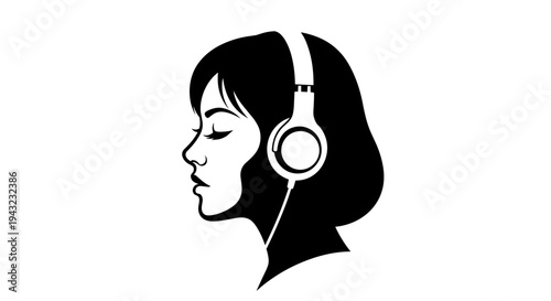Woman With Headphones Listening To Music