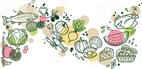 A vibrant illustration showcasing a diverse array of fresh healthy ingredients for culinary exploration