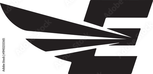 Minimalist black geometric shapes forming a stylized abstract composition