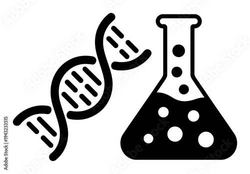 DNA Helix and Laboratory Flask Representing Science and Research