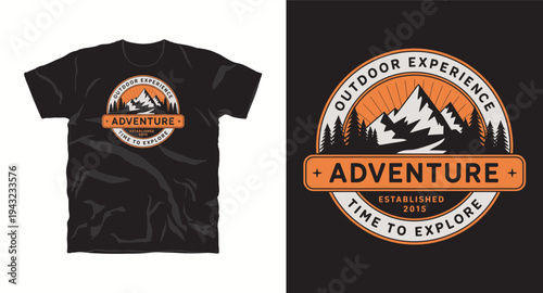 Outdoor experience adventure established 2015 t-shirt design with mountains and forest