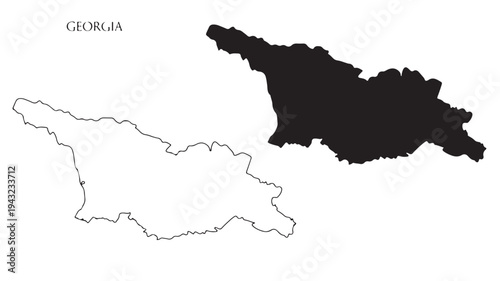 Map of Georgia with a filled silhouette and an outline version next to each other for comparison, showing the country's borders.