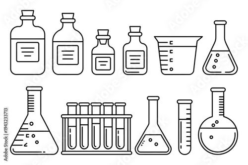 Collection of Scientific Laboratory Glassware and Bottles