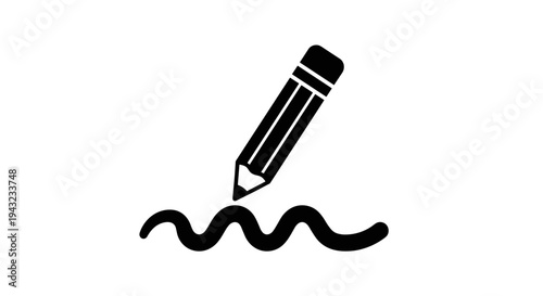 Black Pencil Drawing a Wavy Line Icon