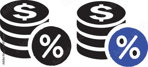 Financial Gains and Percentage: Illustrating the concept of financial growth through stacked coins accompanied by percentage symbols.