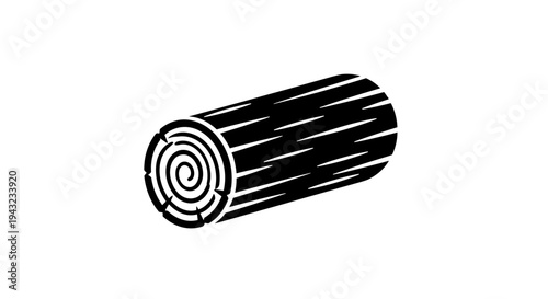 Black and White Stylized Log with Wood Grain and Rings
