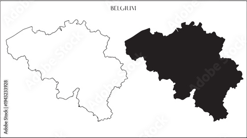 Belgium outline map with black filled silhouette and title inscription, representing the country's geography