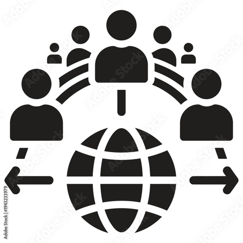 outsourcing glyph icon style representing business process outsourcing, remote work, task delegation and corporate workflow in modern vector design.