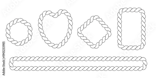 Thick braided rope border simple outline design isolated on white background