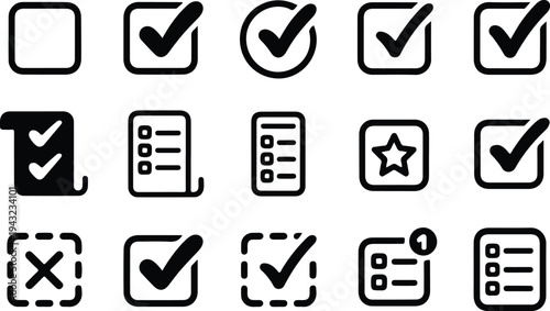 Checkbox Check-In Typography Silhouette Icon Pack Check-In Box Collection Silhouette Icon Set