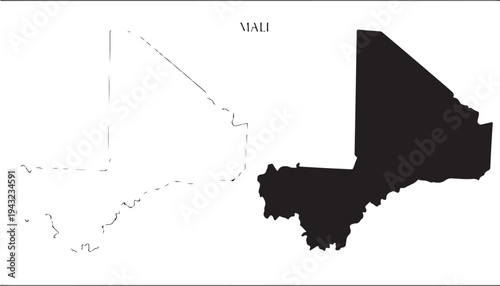 Mali map outline and filled silhouette for graphic design and cartography purposes in Africa. featuring country, shape, geographic with illustration