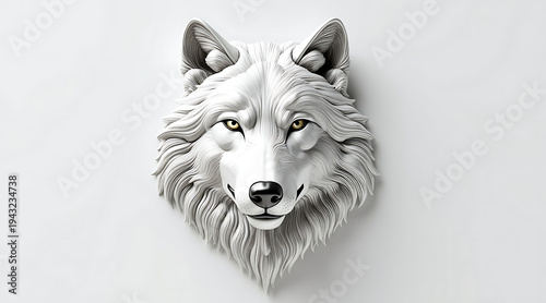 Wallpaper Mural White wolf head sculpture carved with intricate fur detail and golden eyes conveying majestic calm Torontodigital.ca