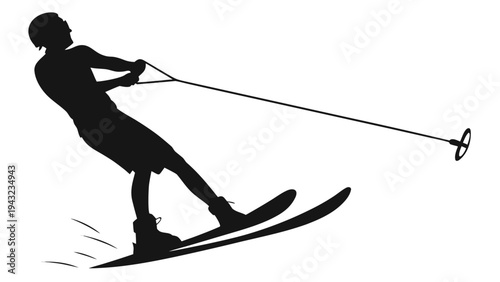 Vector illustration of silhouette of a waterskier mid-jump