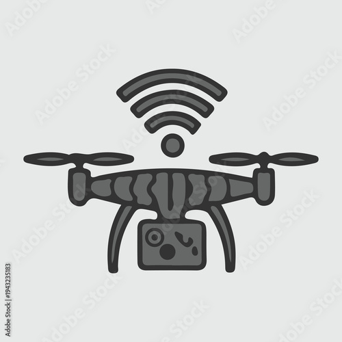A stylized drone illustration, with a signal emanating from its top