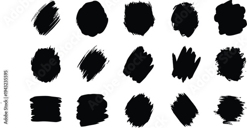 Collection of 15 black brush strokes on white background
