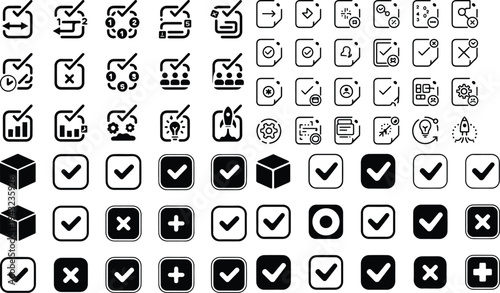 Set of 40 checkmark icons vector, black and white