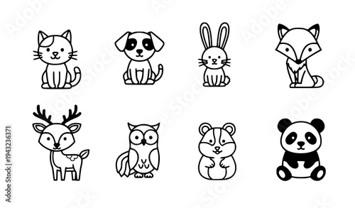 Minimal Cute Pet and Wildlife Animal Vector Icon Set