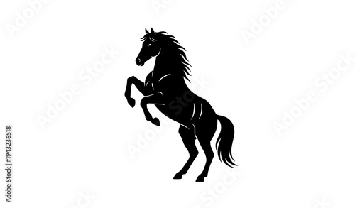 Majestic Rearing Stallion Black Silhouette Vector Icon on White Background