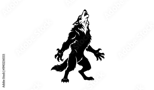 Fierce Werewolf Head Black Stencil Tattoo Style Fantasy Vector Illustration