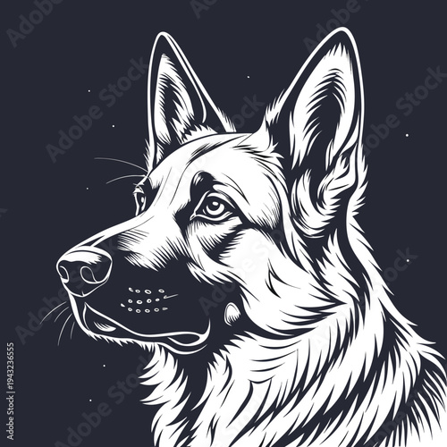 Vector illustration of german shepherd dog head portrait outline