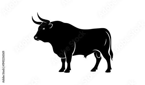 Minimal Standing Bull Black Silhouette Farm Animal Vector Icon