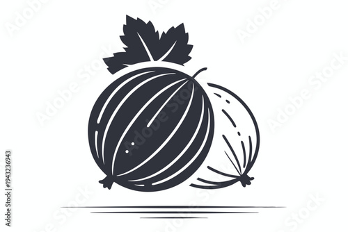 Hand-drawn style striped gooseberry fruit vector outline for organic food branding and garden concepts