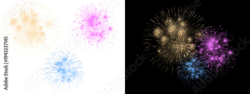 Colorful Fireworks Cluster for High Energy Festive Celebration PNG Background and Vibrant Event Poster Design