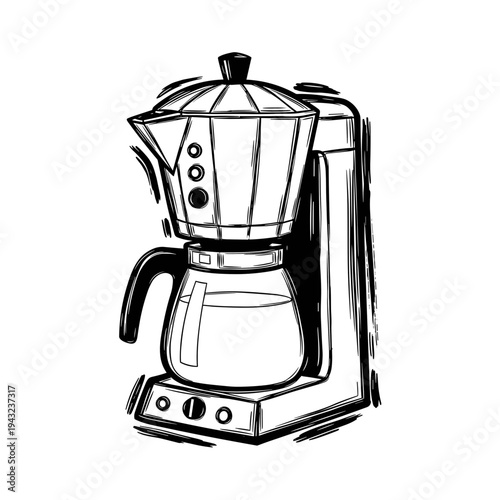 Coffee maker in sketch style with white background  