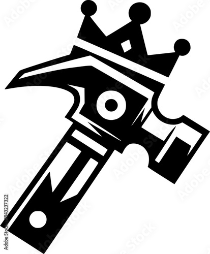 Hammer King: A bold illustration of a hammer crowned with regal embellishments, symbolizing the power of craftsmanship and authority in the realm of construction and industry.