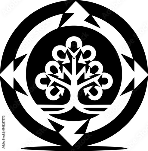 Sustainable Eco-Cycle: A striking graphic symbolizes environmental conservation, depicting a tree enclosed within circular arrows, embodying the essence of eco-friendly practices.