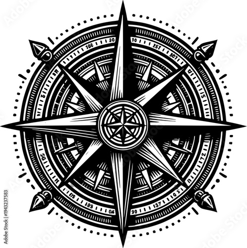 Navigation's Guiding Star: A detailed compass rose, an ancient tool for explorers and navigators, points the way forward. Its intricate design symbolizes direction, discovery, and the journey itself.