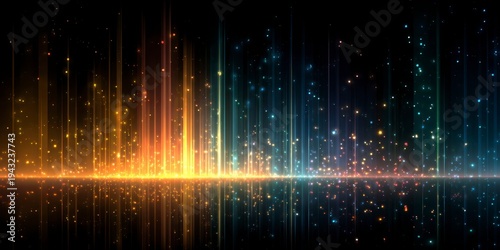 glowing rainbow lines in space, a background for the design and presentation of future technology products.