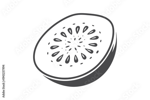 Stylized Guava Cross Section Stencil - Black and White Tropical Fruit Graphic for Crafting and DIY Projects