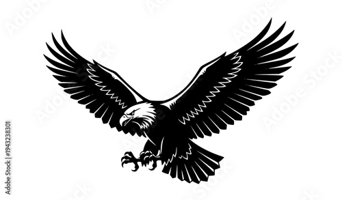 Majestic Black Eagle Silhouette with Wings Spread Vector Illustration