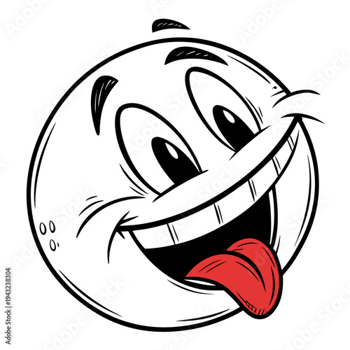 Screaming cartoon moon character with wide smile and tongue out, subtle surface texture, isolated on white, vibrant and lively, funny expressive face